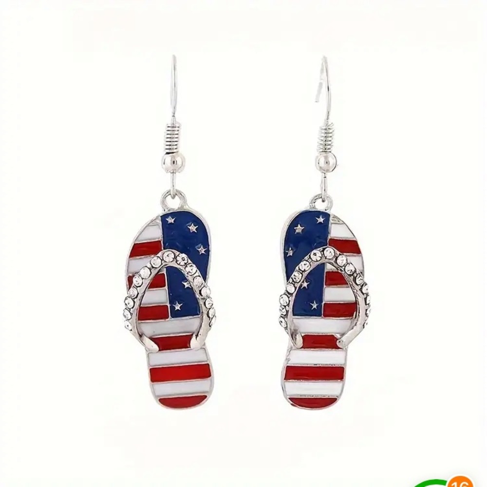 Rhinestones Patriotic Flip-Flop Earrings - Stars & Stripes - gold or silver - Picture 3 of 6